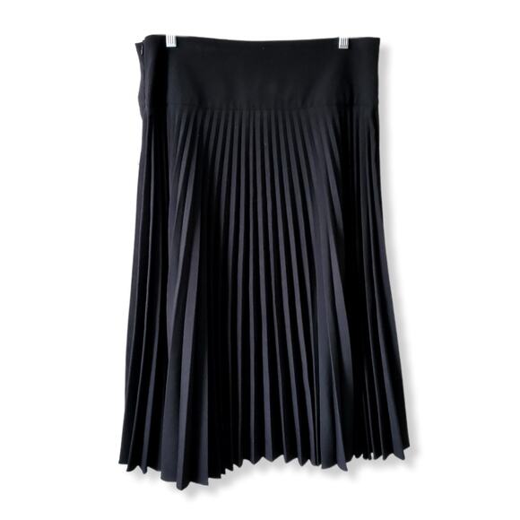 Vtg 80s Black Pleat Midi Skirt L Career Preppy Modern Retro Pinup Classic USA - Picture 6 of 12